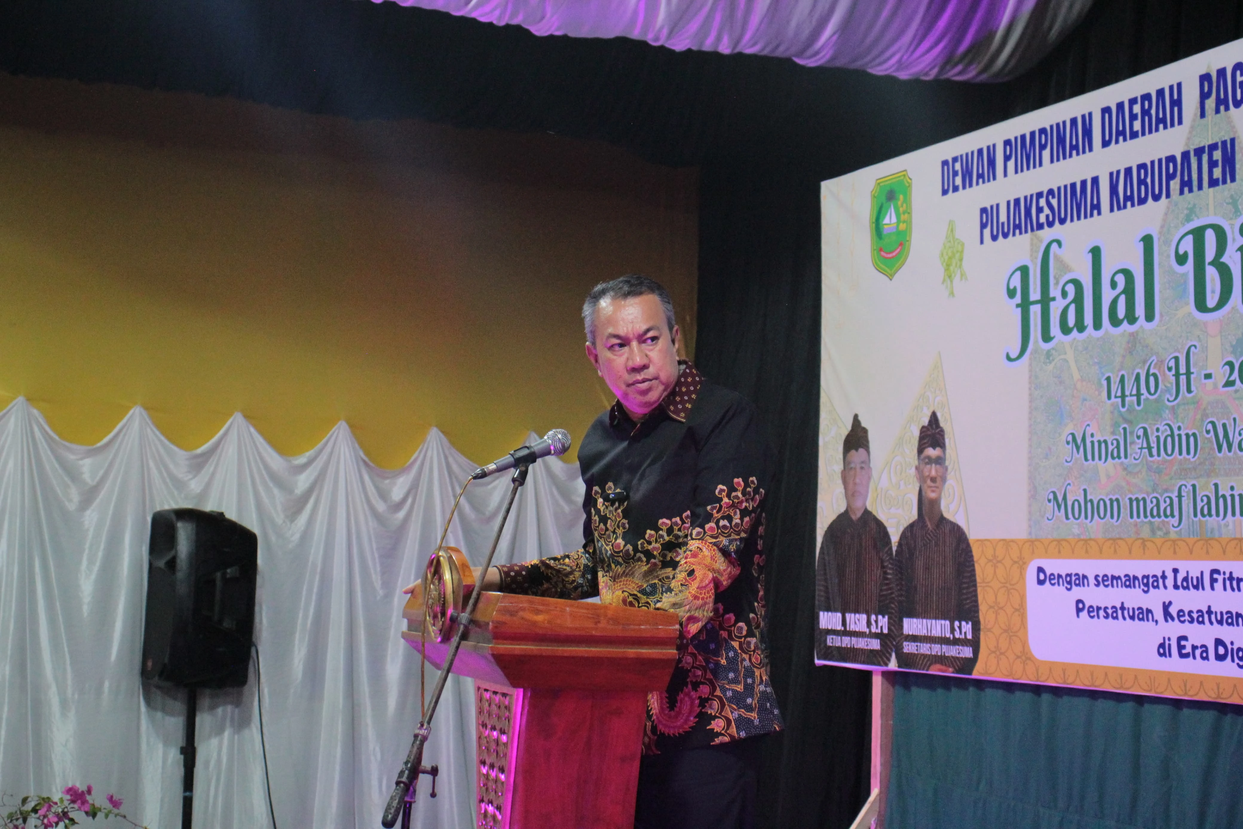 Wakil Bupati Muzamil Baharudin saat memberikan sambutan pada acara Halal bi Halal Pujakesuma Meranti
